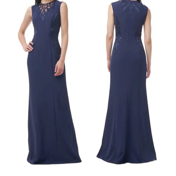 JS Collections dress blue Illusion Lace Neck Mermaid gown size 8 - Picture 1 of 5